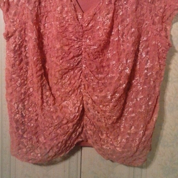 MERONA PINK LACE LINED SHORT SLEEVE V NECK BLOUSE - Picture 2 of 4